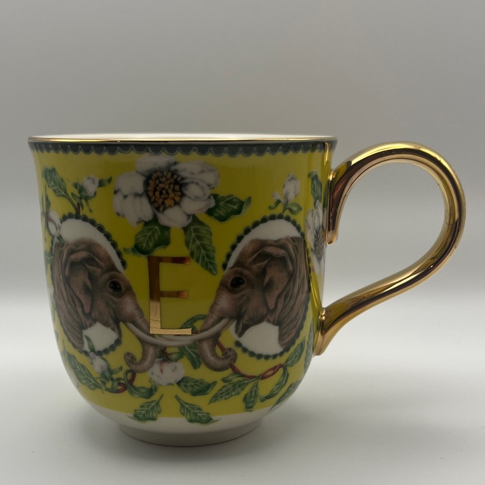 Anthropologie x Lou Rota “E” Elephant Mug with Gold Trim - Picture 13 of 14